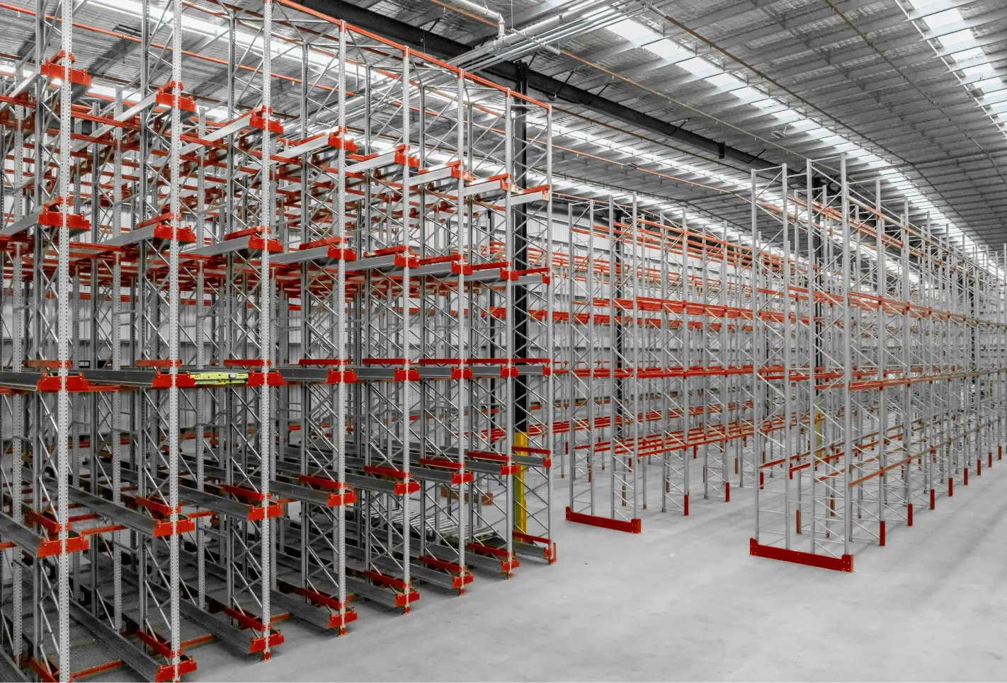 Warehouse racking system with safe working load signage displayed