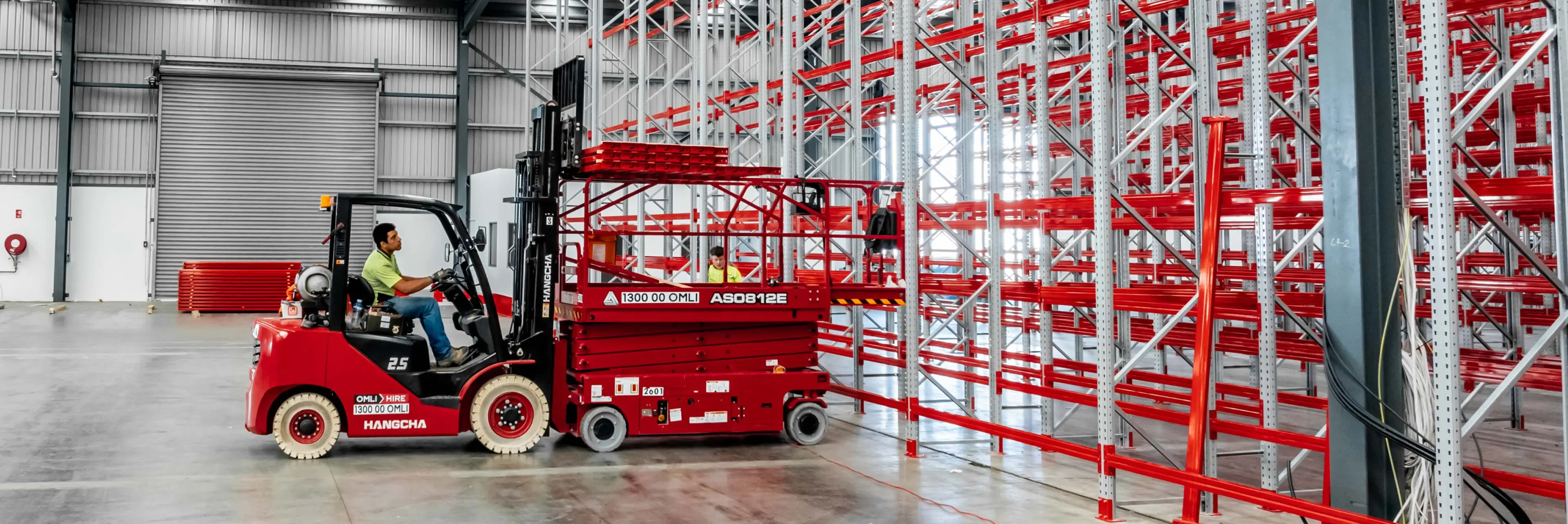 High-density racking installation with integrated load beams and storage levels