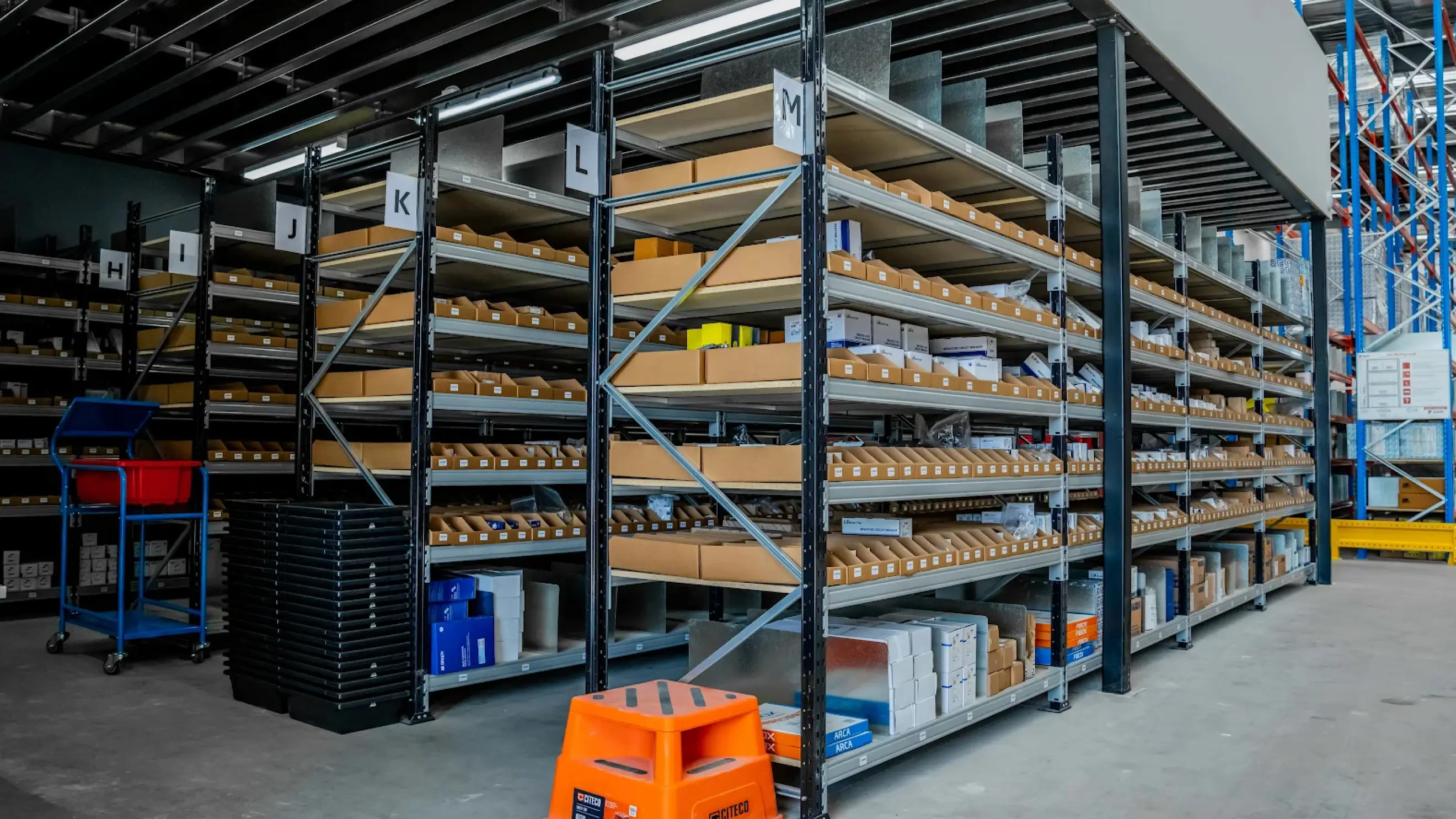 Shelves and racking taking up all available space, maximising your racking storage possibilities is critical. Accessibility should also be considered, with either steps or a forklift for ease of handling when most needed!