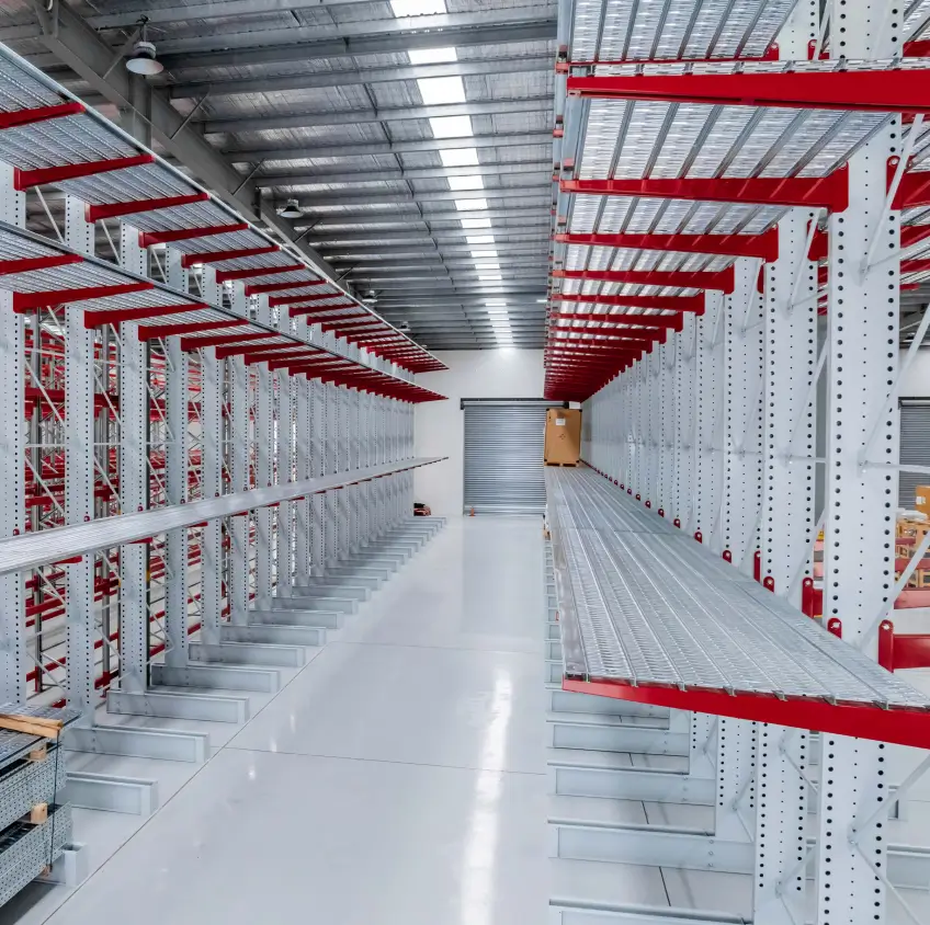 Wide warehouse pallet racking installation with multiple storage bays