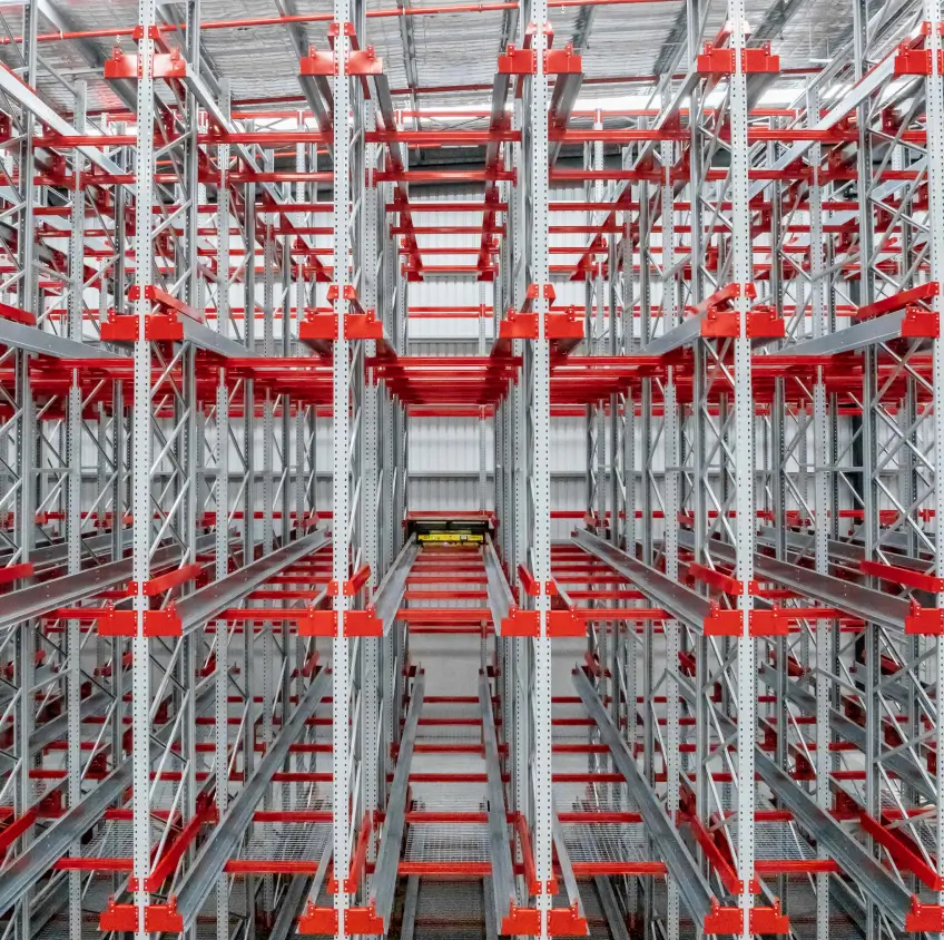 High density warehouse pallet racking system with multi level steel frames