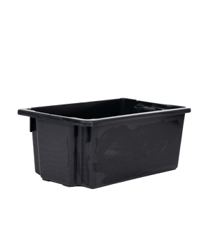 Black plastic storage tub for general storage and material handling applications
