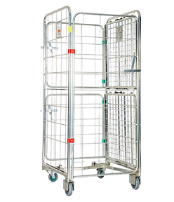 Heavy-duty roll cage trolley for warehouse transport and bulk goods handling