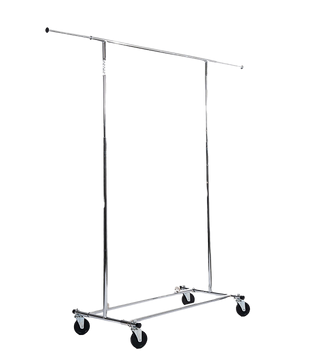 Mobile garment rack with wheels for retail clothing storage and organisation
