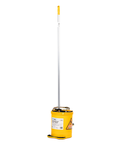 Hazardous waste container with lid and long handle for safe chemical disposal in industrial environments