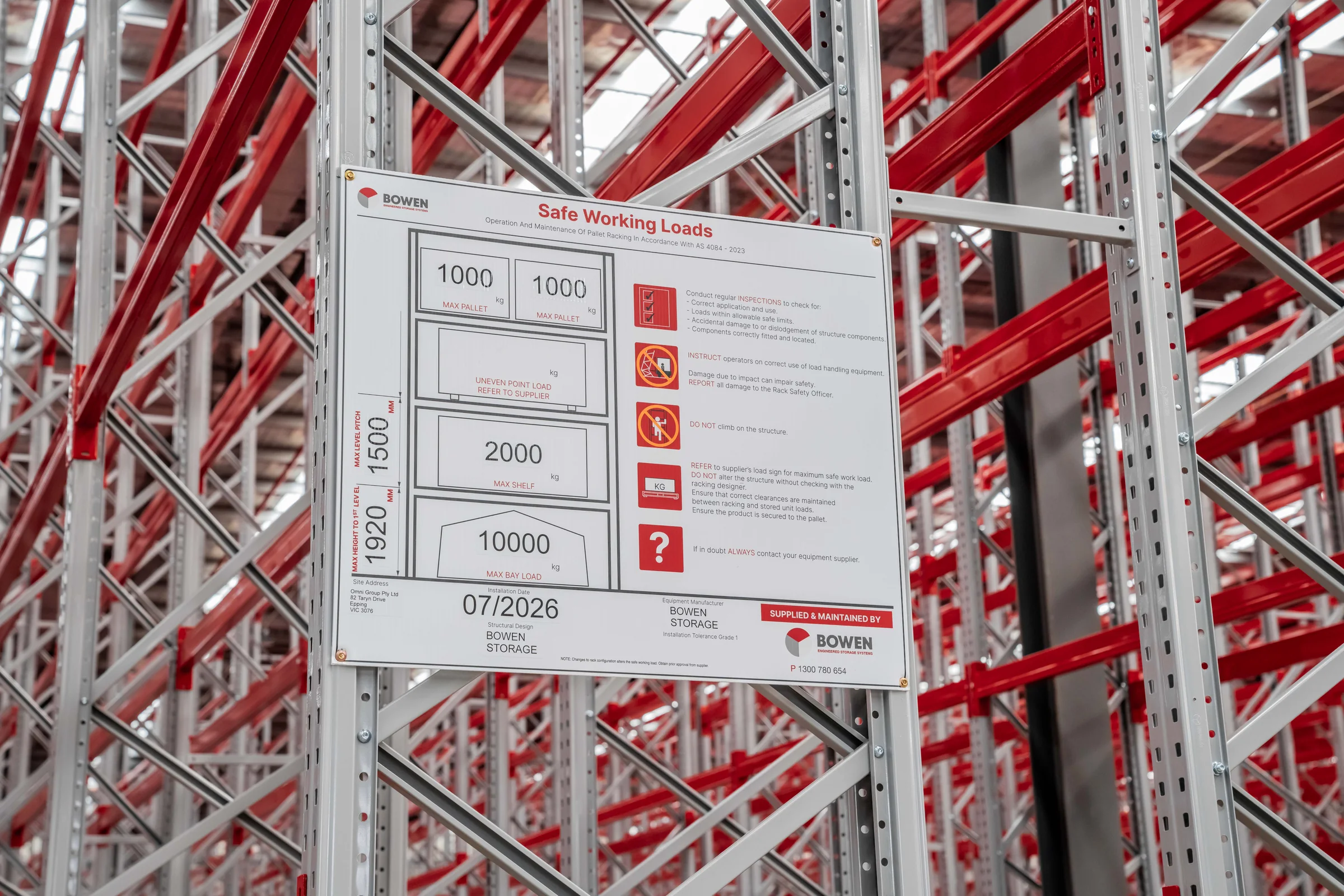 Omni Group pallet racking safe working load sign