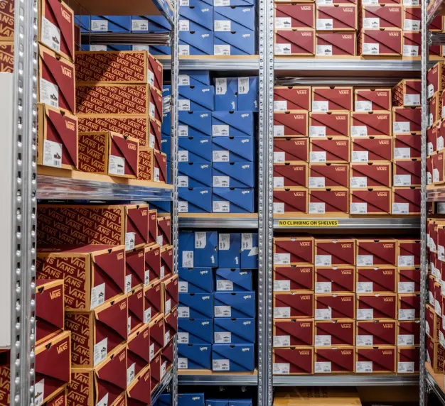 Retail warehouse shelving system for organised footwear storage and efficient stock management