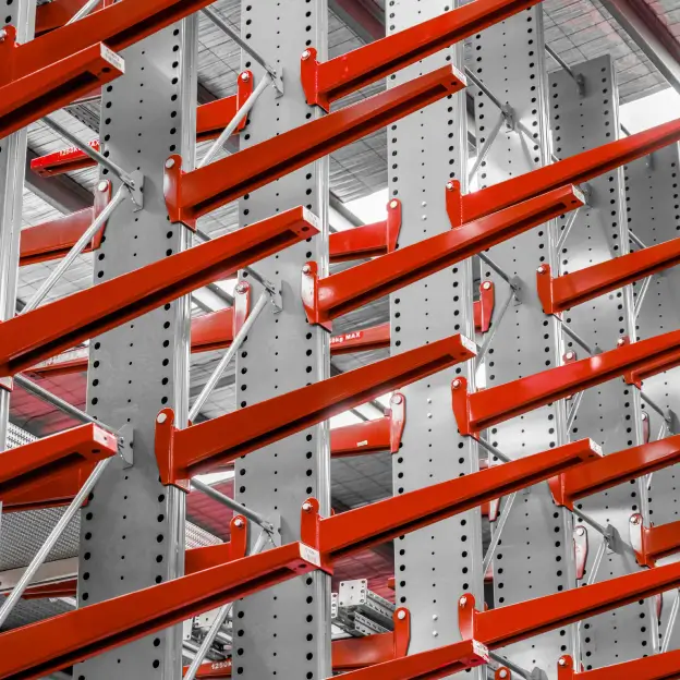 Cantilever racking system for storing long and bulky materials like timber or pipes
