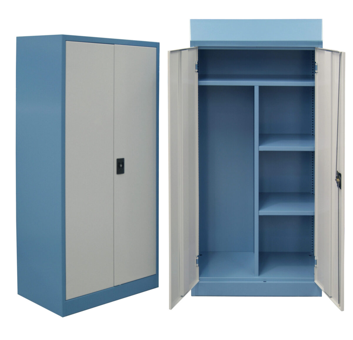 image of industrial storage cabinets with doors open and closed