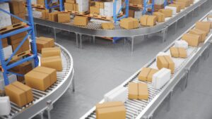 packages travelling on conveyor systems